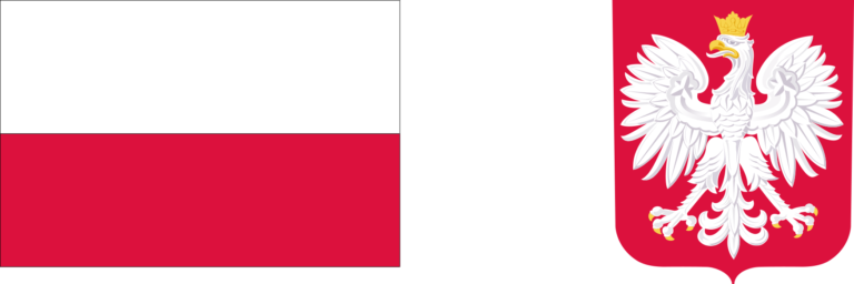 Grafika przedstawia flagę i godło Polski.